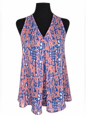 5th Culture Small Sleeveless V-Neck Abstract Animal Print Tank Top Blue Coral